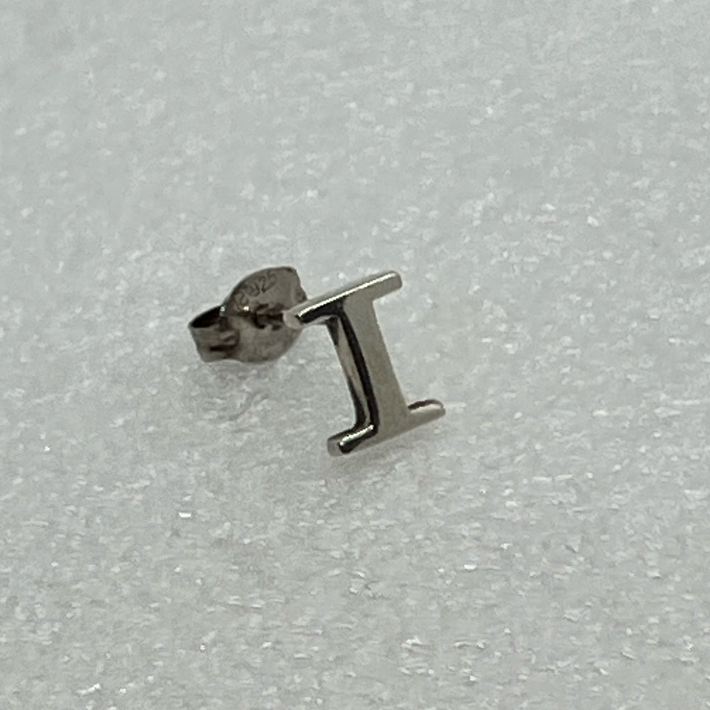 Vintage 925 Sterling Silver Letter i Stud Earring w 925 Butterfly Backing